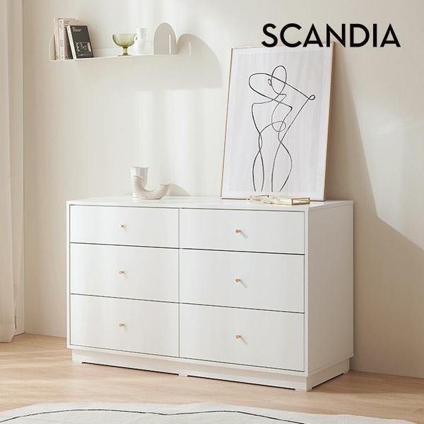 [스칸디아]엠마 디자인 6단 와이드서랍장+수납 화장대 세트(E0등급)