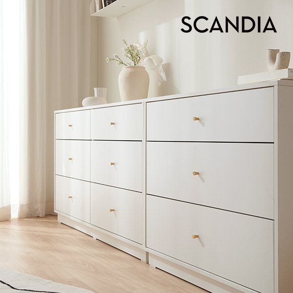 [스칸디아]엠마 디자인 6단 와이드서랍장+수납 화장대 세트(E0등급)