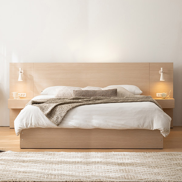 [세트할인]스테이 호텔 LED 조명 라지킹 수납 침대+협탁 2EA(매트리스 포함)